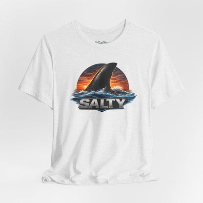 Salty Shark Tee – Ocean Sunset Shark Fin T‑Shirt