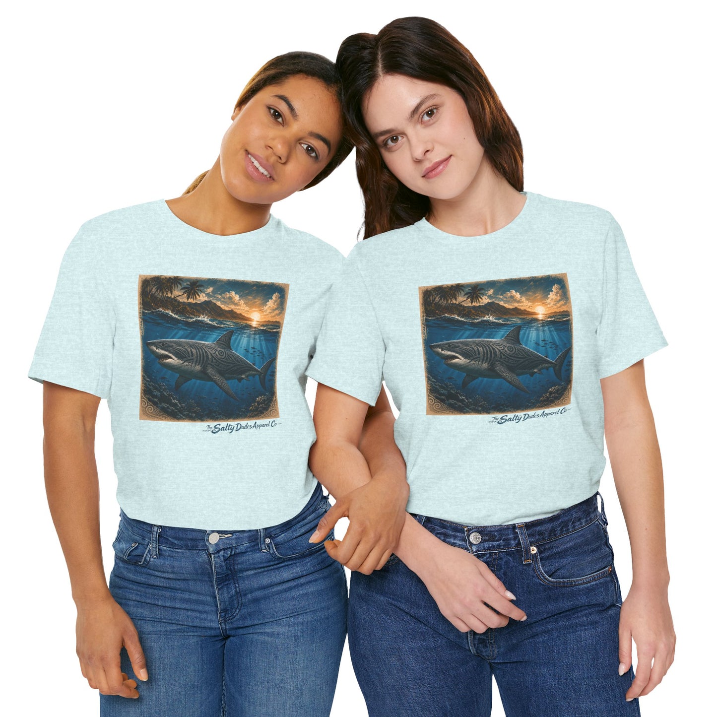 Great White Sunset Graphic Tee — Ocean Surf Adventure Shirt