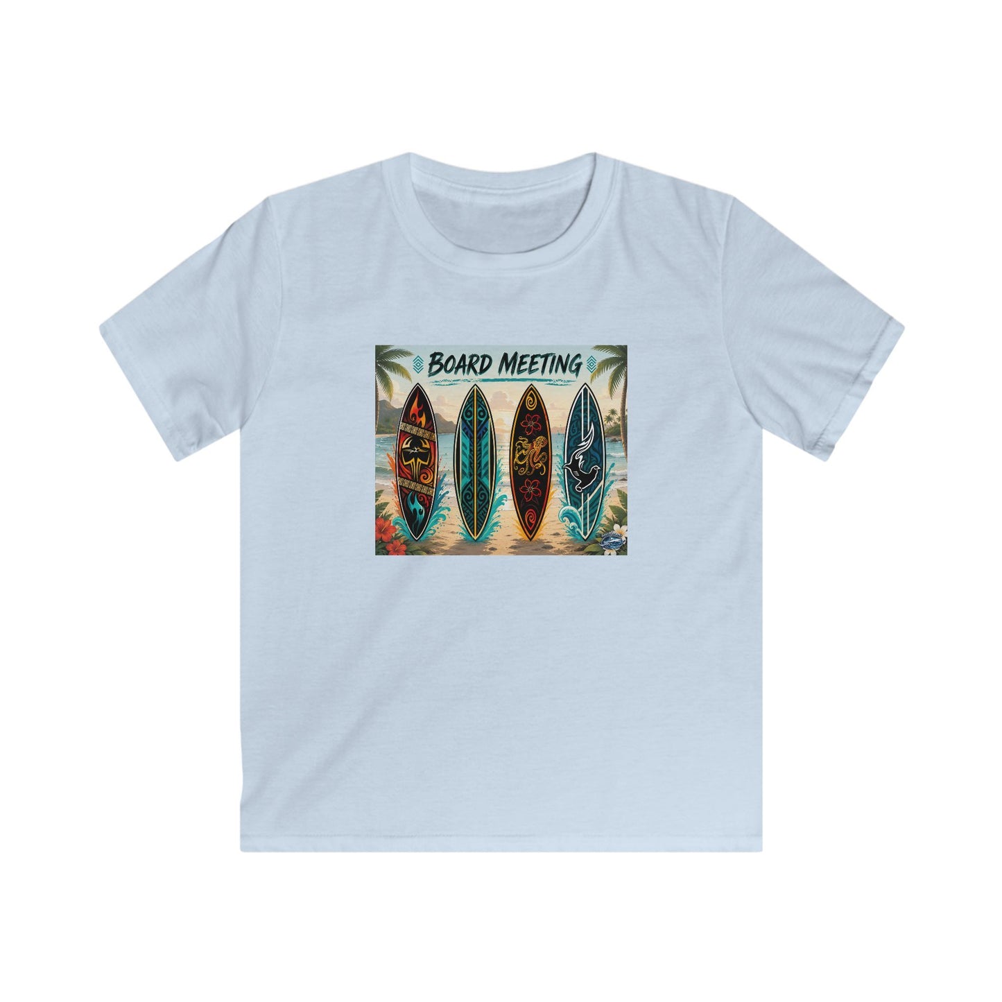 Kids Tee — "Board Meeting" Surfboard Graphic Beach Shirt
