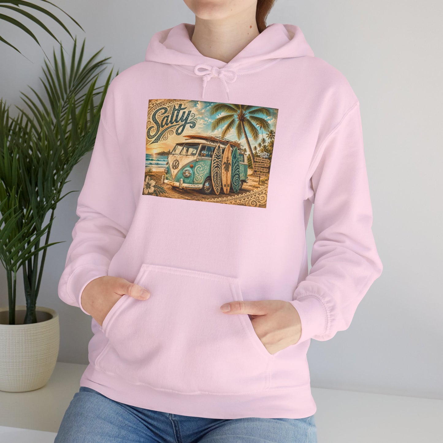 Vintage Salty Surf Hoodie — Retro VW Van Beach Pullover