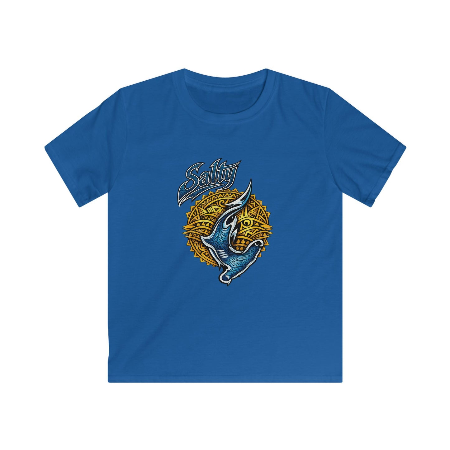 Kids Tee — Blue Shark Graphic “Shaka” Surf Style
