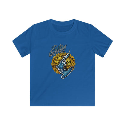 Kids Tee — Blue Shark Graphic “Shaka” Surf Style