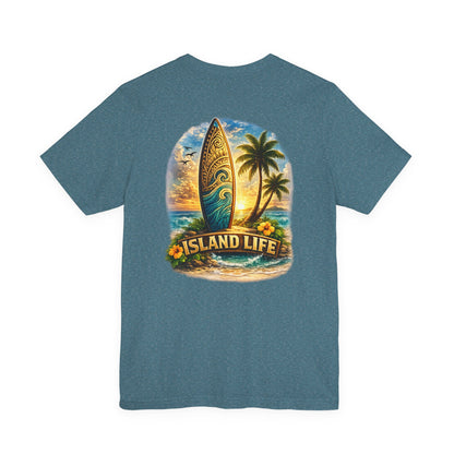 Island Life Surf T-Shirt — Tropical Surfboard & Palm Tree Tee