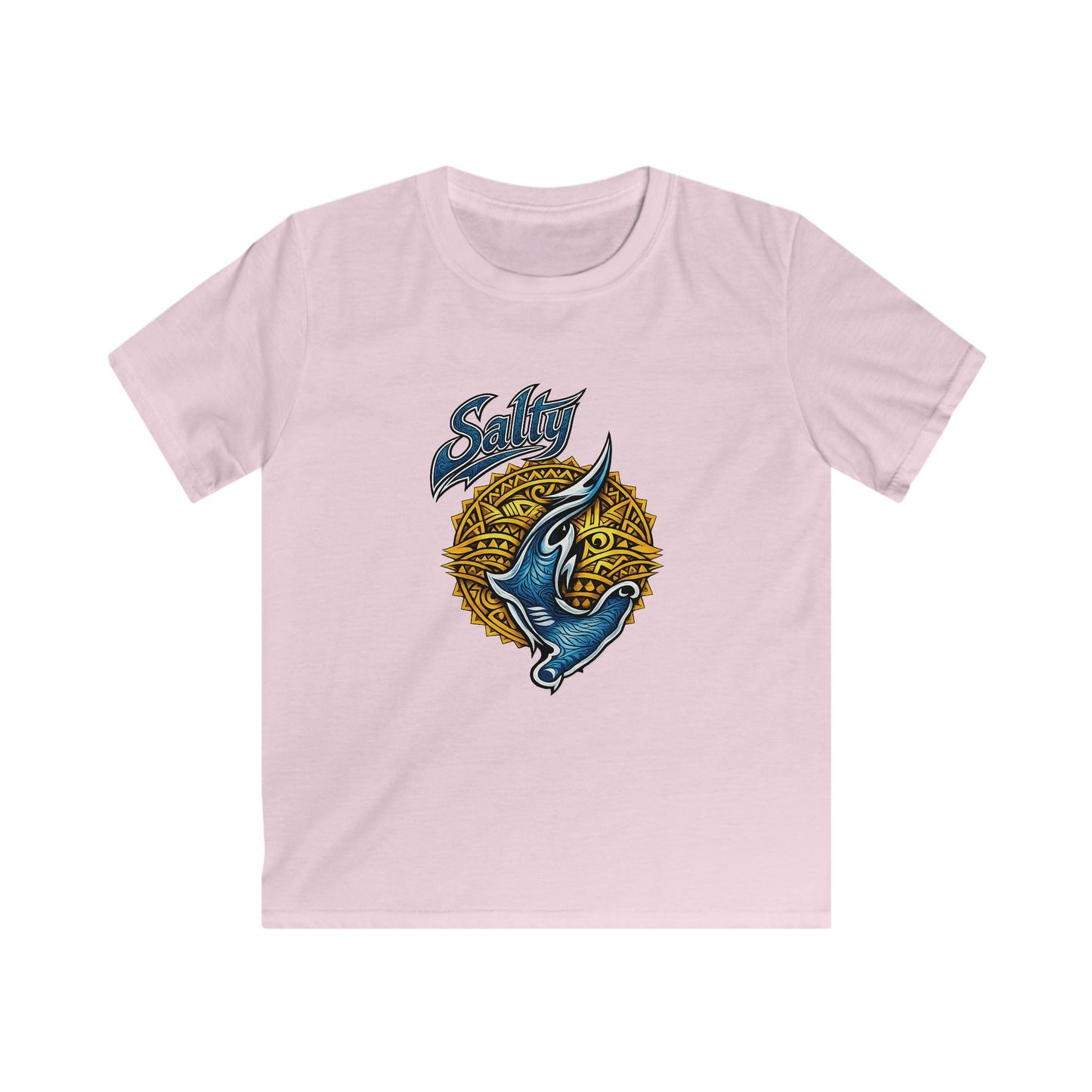 Kids Tee — Blue Shark Graphic “Shaka” Surf Style