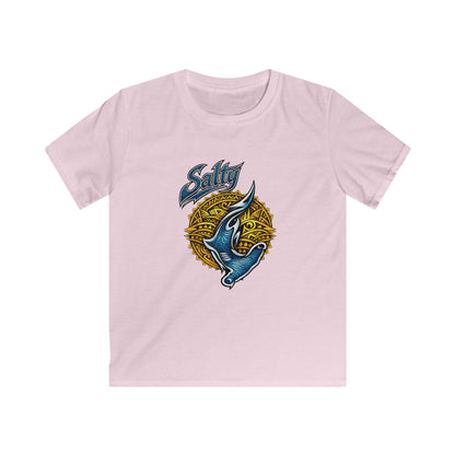 Kids Tee — Blue Shark Graphic “Shaka” Surf Style