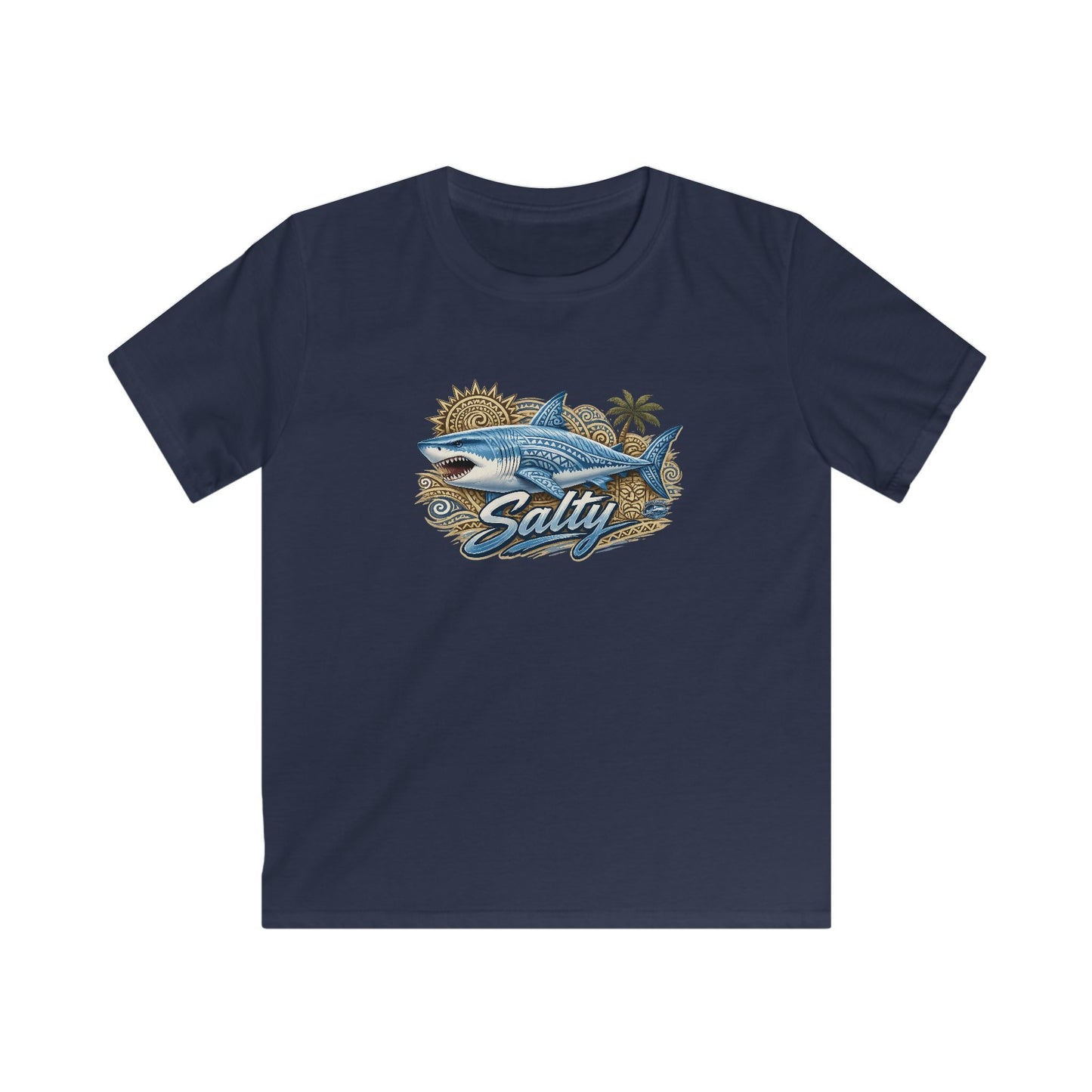 Kids Tee — 'Salty' Shark Beach Graphic Shirt for Boys & Girls