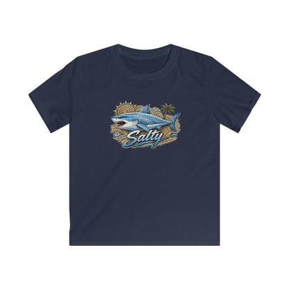 Kids Tee — 'Salty' Shark Beach Graphic Shirt for Boys & Girls