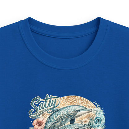 Kids T-Shirt — 'Surfing Dolphin' Retro Ocean Graphic Tee ("Salty")