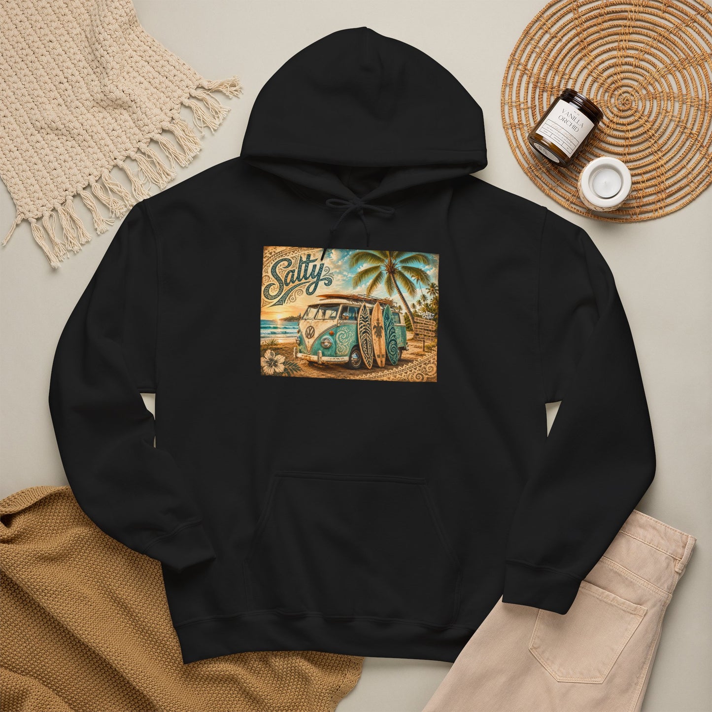 Vintage Salty Surf Hoodie — Retro VW Van Beach Pullover