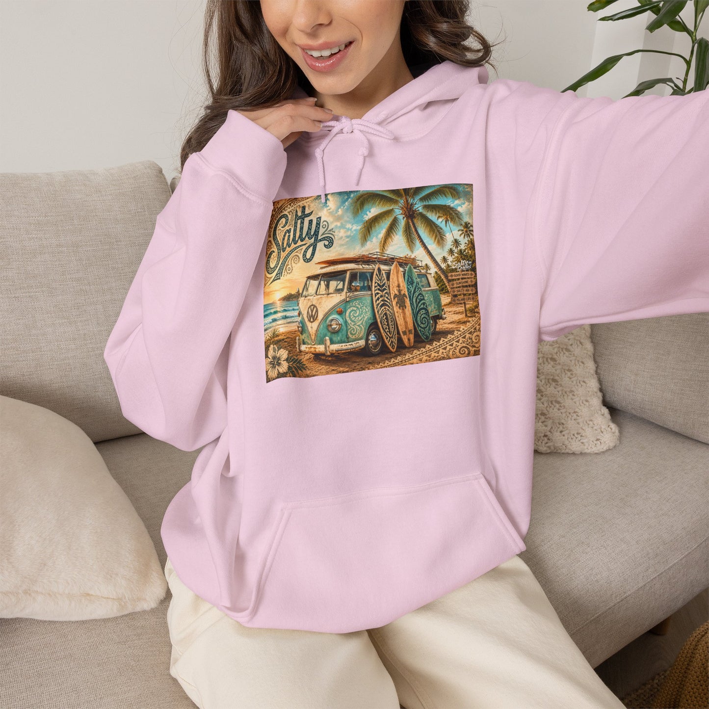 Vintage Salty Surf Hoodie — Retro VW Van Beach Pullover