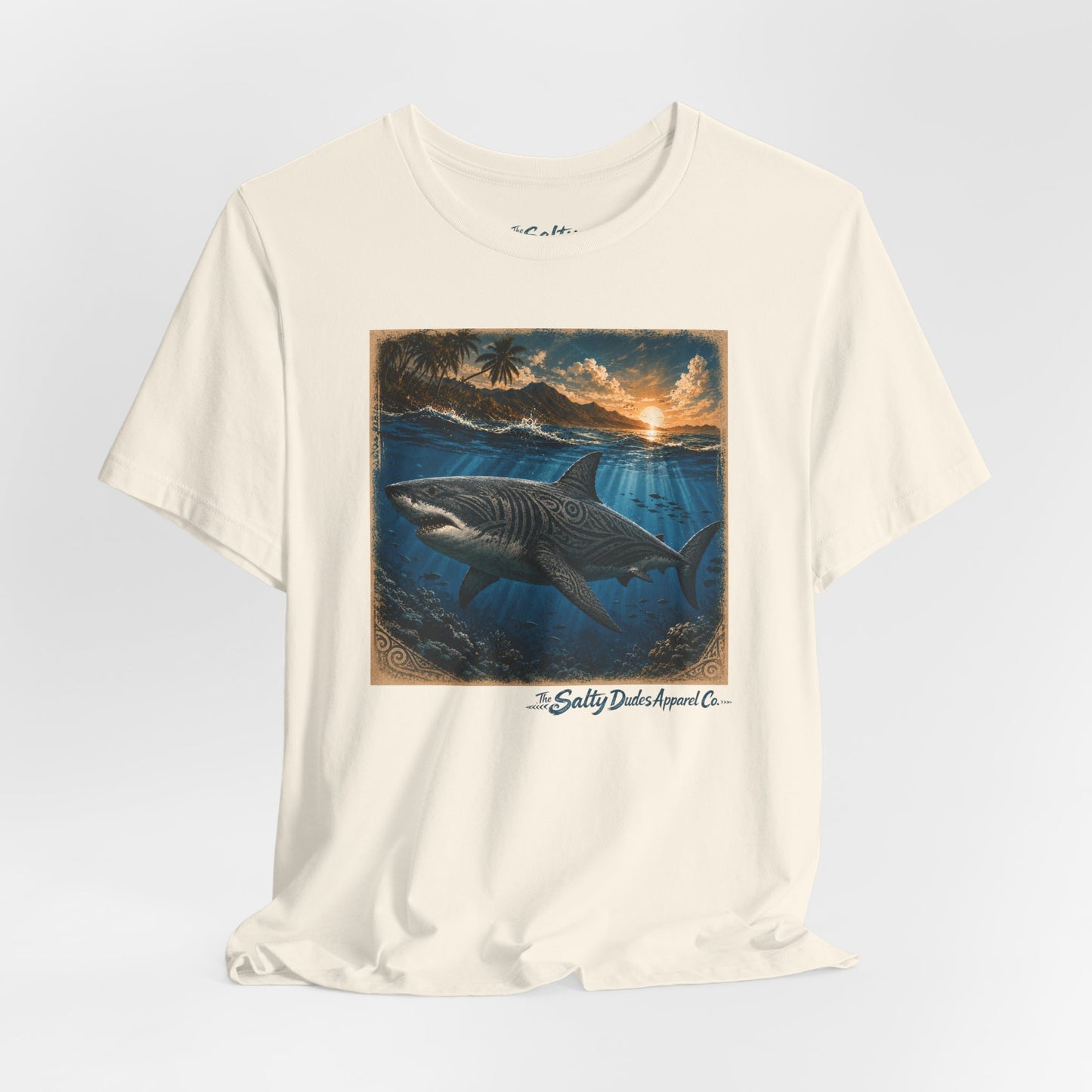 Great White Sunset Graphic Tee — Ocean Surf Adventure Shirt