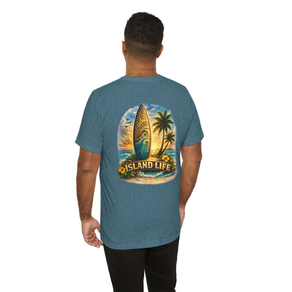 Island Life Surf T-Shirt — Tropical Surfboard & Palm Tree Tee