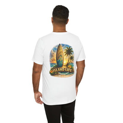 Island Life Surf T-Shirt — Tropical Surfboard & Palm Tree Tee