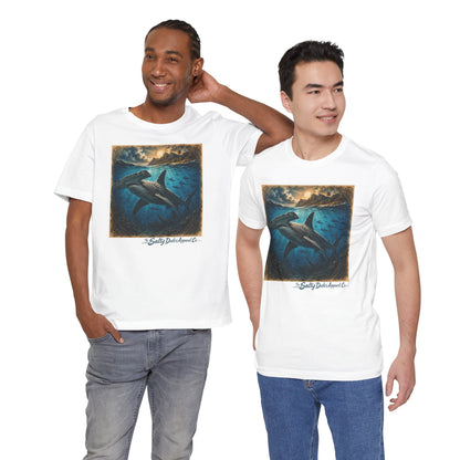 Whale Sunset Graphic Tee — Ocean Life Shark Illustration Shirt