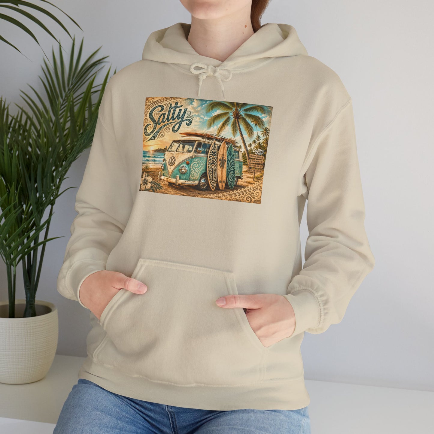 Vintage Salty Surf Hoodie — Retro VW Van Beach Pullover