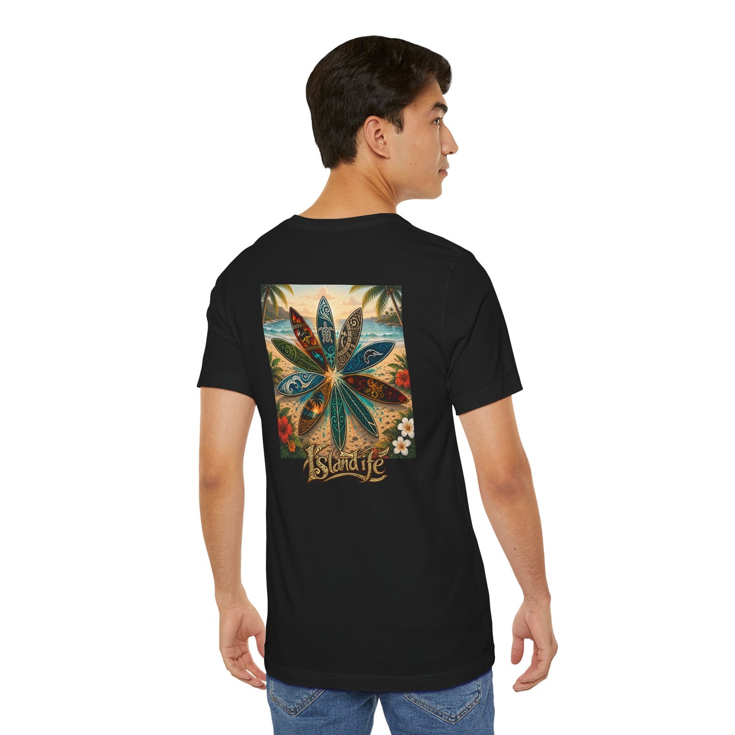 Surfboard Round Table Tee — Tropical Beach Vibes Graphic T-Shirt